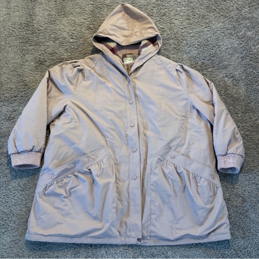 Harrington Park Women's Hooded Jacket C4 Plaid Lined Cotton Blend 4XL Beige
